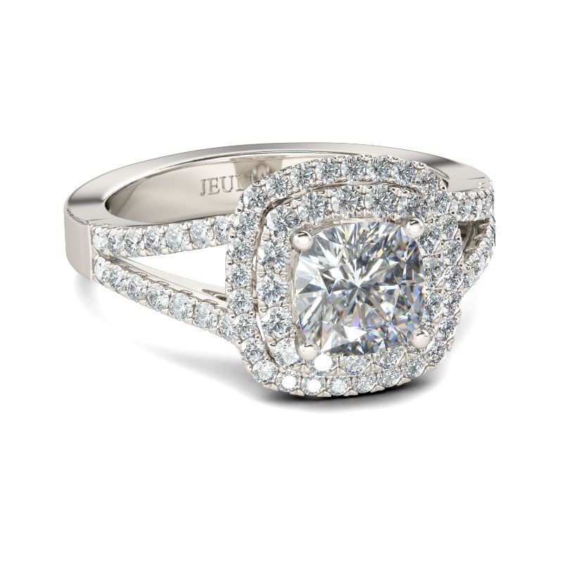 Halo Split Shank Cushion Cut Sterling Silver Ring
